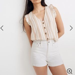 High-Rise Denim Shorts in Tile White